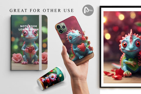 Digital Paper Valentine Chameleon Digital Pattern artnoy 