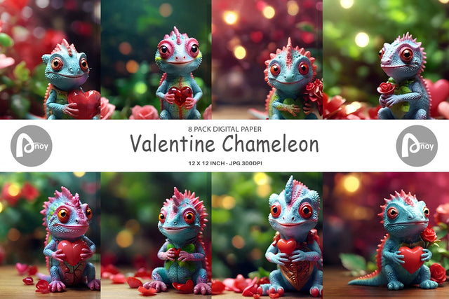 Digital Paper Valentine Chameleon Digital Pattern artnoy 