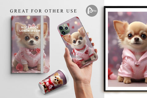 Digital Paper Valentine Chihuahua Dog Digital Pattern artnoy 
