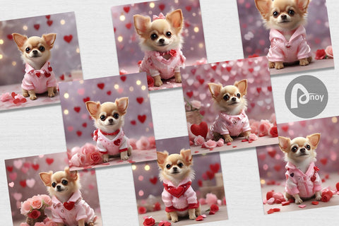 Digital Paper Valentine Chihuahua Dog Digital Pattern artnoy 
