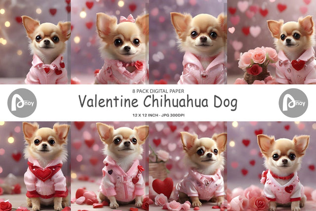 Digital Paper Valentine Chihuahua Dog Digital Pattern artnoy 