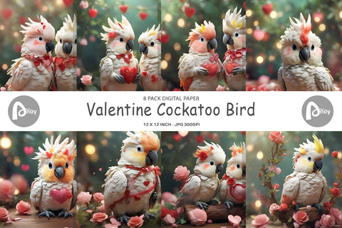 Digital Paper Valentine Cockatoo Bird Digital Pattern artnoy 