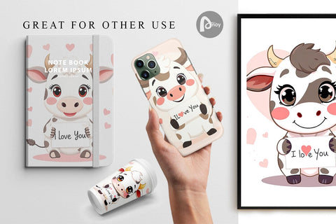 Digital paper Valentine Cow Cartoon Digital Pattern artnoy 