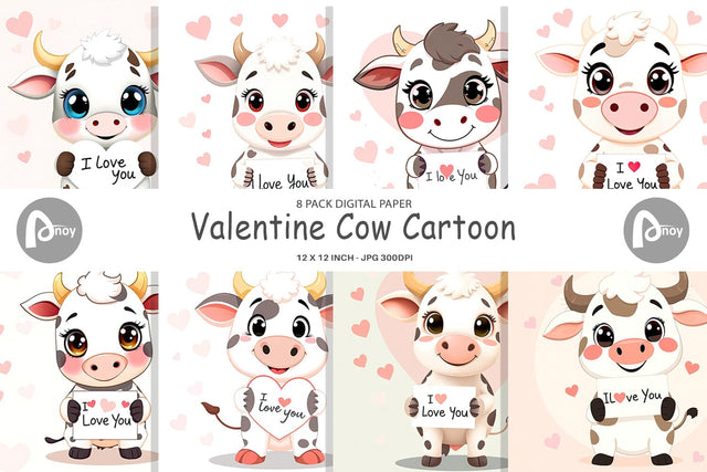 Digital paper Valentine Cow Cartoon Digital Pattern artnoy 