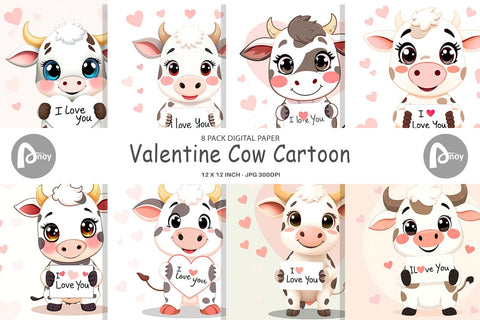 Digital paper Valentine Cow Cartoon Digital Pattern artnoy 