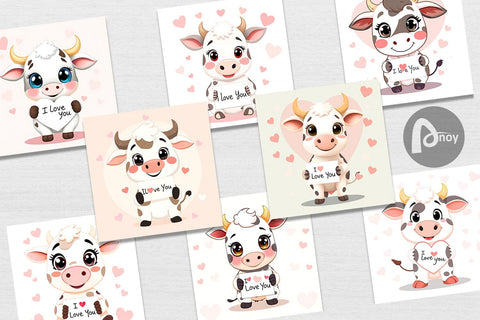 Digital paper Valentine Cow Cartoon Digital Pattern artnoy 