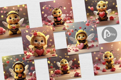 Digital Paper Valentine Cute Bee Digital Pattern artnoy 