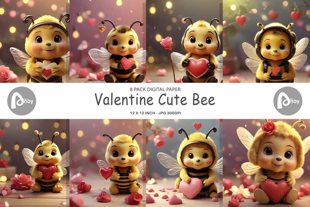 Digital Paper Valentine Cute Bee Digital Pattern artnoy 