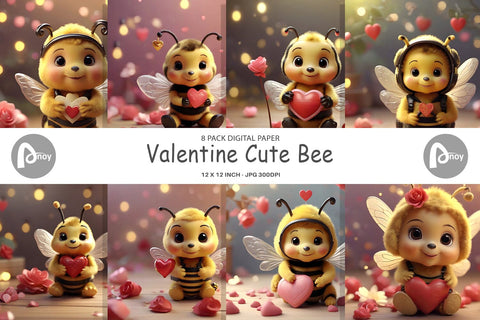 Digital Paper Valentine Cute Bee Digital Pattern artnoy 