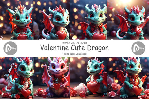 Digital Paper Valentine Cute Dragon Digital Pattern artnoy 