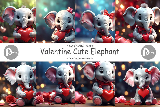 Digital Paper Valentine Cute Elephant Digital Pattern artnoy 