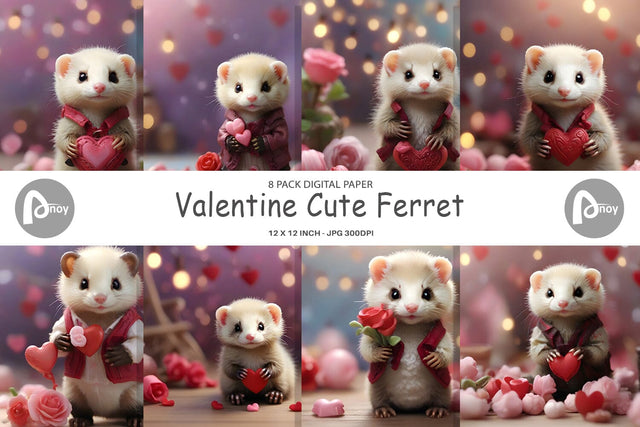 Digital Paper Valentine Cute Ferret Digital Pattern artnoy 