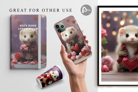 Digital Paper Valentine Cute Ferret Digital Pattern artnoy 