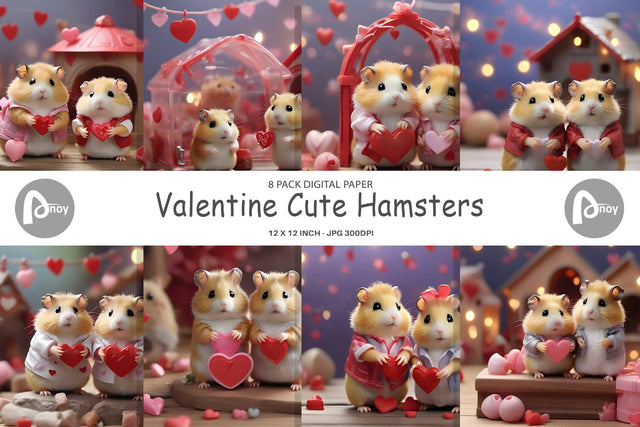 Digital Paper Valentine Cute Hamsters Digital Pattern artnoy 
