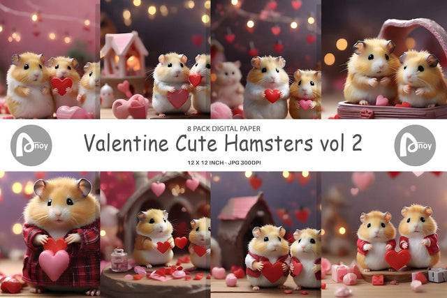 Digital Paper Valentine Cute Hamsters Digital Pattern artnoy 