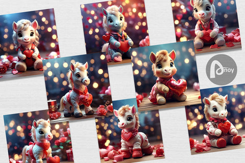 Digital Paper Valentine Cute Horse Digital Pattern artnoy 