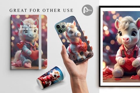 Digital Paper Valentine Cute Horse Digital Pattern artnoy 