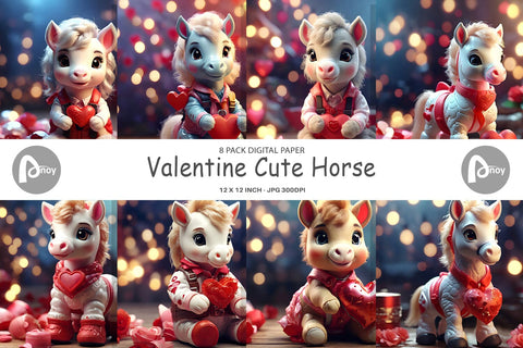 Digital Paper Valentine Cute Horse Digital Pattern artnoy 
