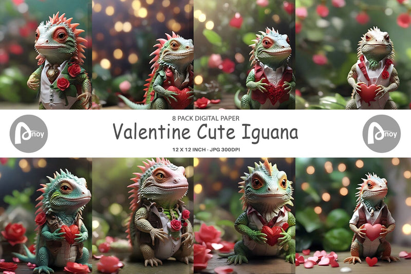 Digital Paper Valentine Cute Iguana - So Fontsy