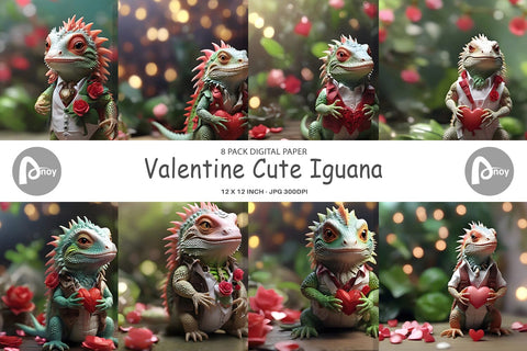 Digital Paper Valentine Cute Iguana Digital Pattern artnoy 