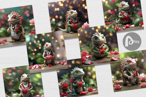 Digital Paper Valentine Cute Iguana Digital Pattern artnoy 