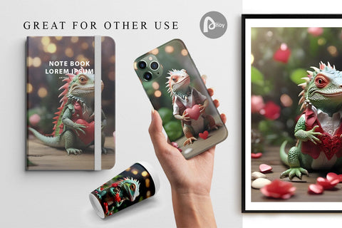 Digital Paper Valentine Cute Iguana Digital Pattern artnoy 