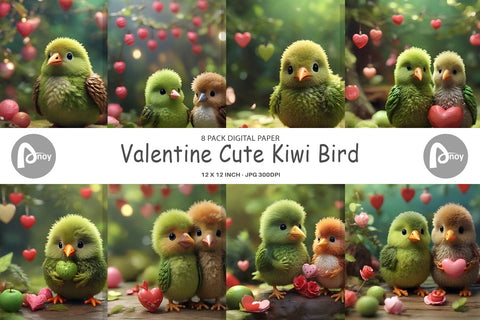 Digital Paper Valentine Cute Kiwi Bird Digital Pattern artnoy 