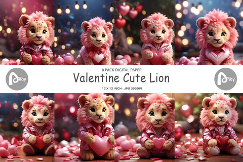 Digital Paper Valentine Cute Lion Digital Pattern artnoy 