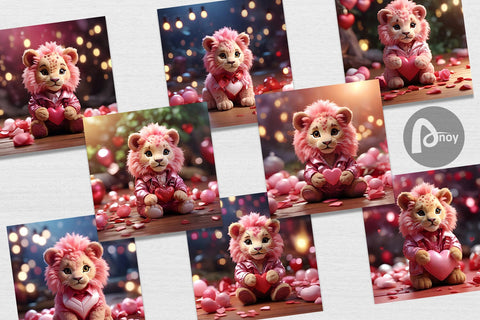 Digital Paper Valentine Cute Lion Digital Pattern artnoy 