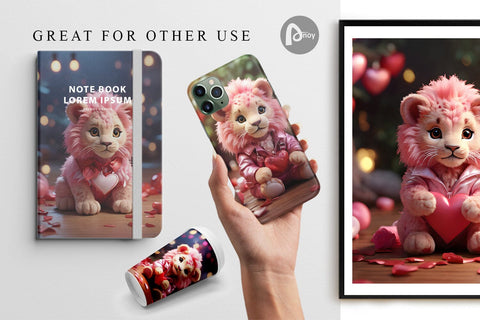 Digital Paper Valentine Cute Lion Digital Pattern artnoy 