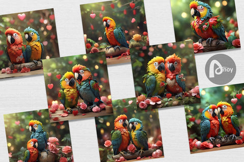 Digital Paper Valentine Cute Macaw Bird Digital Pattern artnoy 