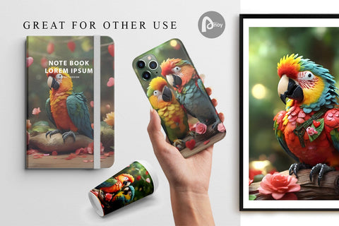Digital Paper Valentine Cute Macaw Bird Digital Pattern artnoy 
