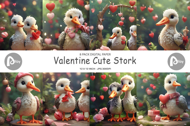 Digital Paper Valentine Cute Stork Digital Pattern artnoy 