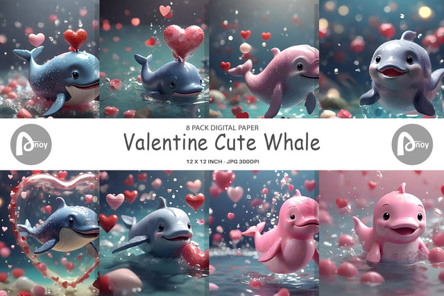 Digital Paper Valentine Cute Whale Digital Pattern artnoy 