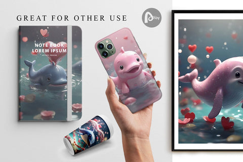 Digital Paper Valentine Cute Whale Digital Pattern artnoy 