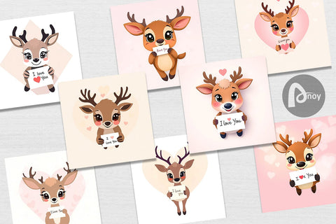 Digital paper Valentine Deer Cartoon Digital Pattern artnoy 