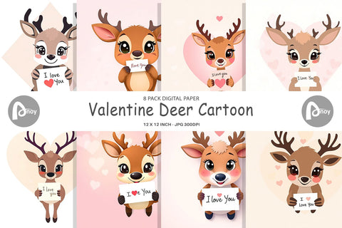 Digital paper Valentine Deer Cartoon Digital Pattern artnoy 