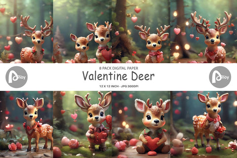 Digital Paper Valentine Deer Digital Pattern artnoy 