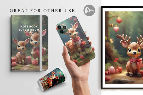 Digital Paper Valentine Deer Digital Pattern artnoy 