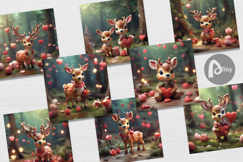 Digital Paper Valentine Deer Digital Pattern artnoy 