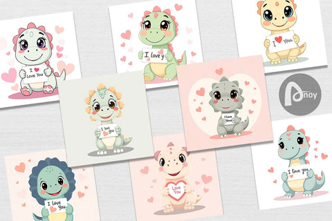 Digital paper Valentine Dinosaur Cartoon Digital Pattern artnoy 