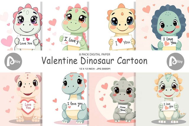 Digital paper Valentine Dinosaur Cartoon Digital Pattern artnoy 