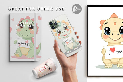 Digital paper Valentine Dinosaur Cartoon Digital Pattern artnoy 