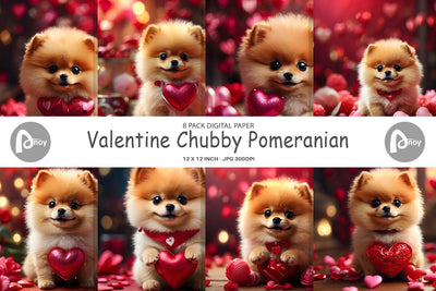Digital Paper Valentine Dog Pomeranian Digital Pattern artnoy 