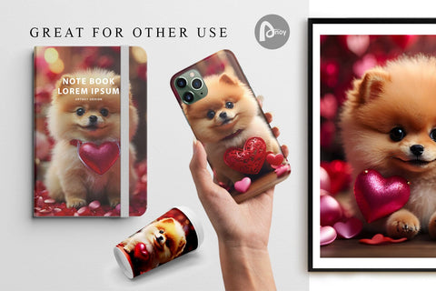 Digital Paper Valentine Dog Pomeranian Digital Pattern artnoy 