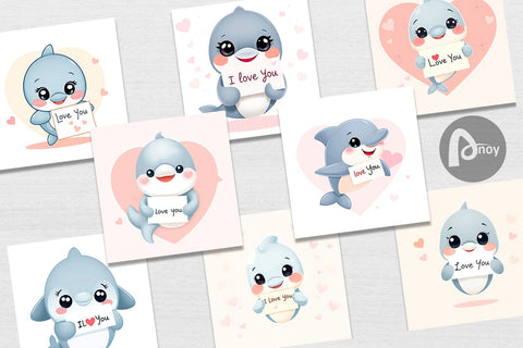 Digital paper Valentine Dolphin Cartoon Digital Pattern artnoy 