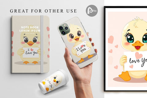 Digital paper Valentine Duck Cartoon Digital Pattern artnoy 