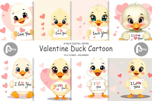 Digital paper Valentine Duck Cartoon Digital Pattern artnoy 