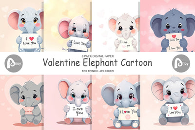 Digital paper Valentine Elephant Cartoon Digital Pattern artnoy 