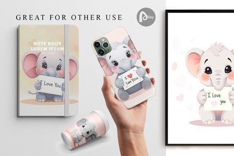 Digital paper Valentine Elephant Cartoon Digital Pattern artnoy 